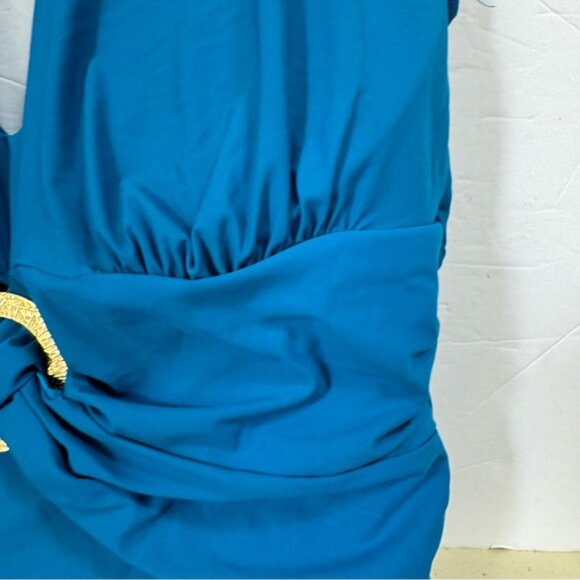 SPANX Bayside Halter Shaping 1Piece Swimsuit Ring Buckle Slimming Padded Blue 14 - Picture 9 of 16